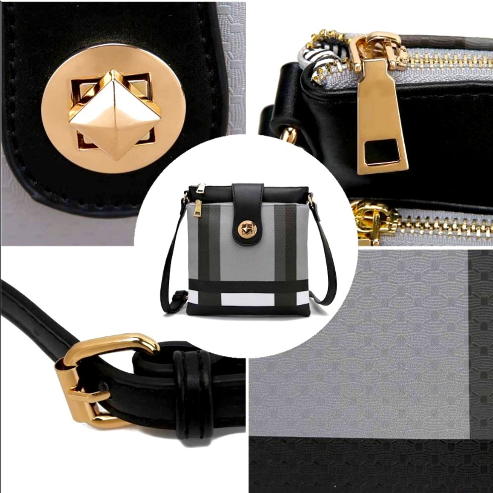 BNWT MKF CROSSBODY PLAID IN SHADES OF BLACK/GREY/WHITE
